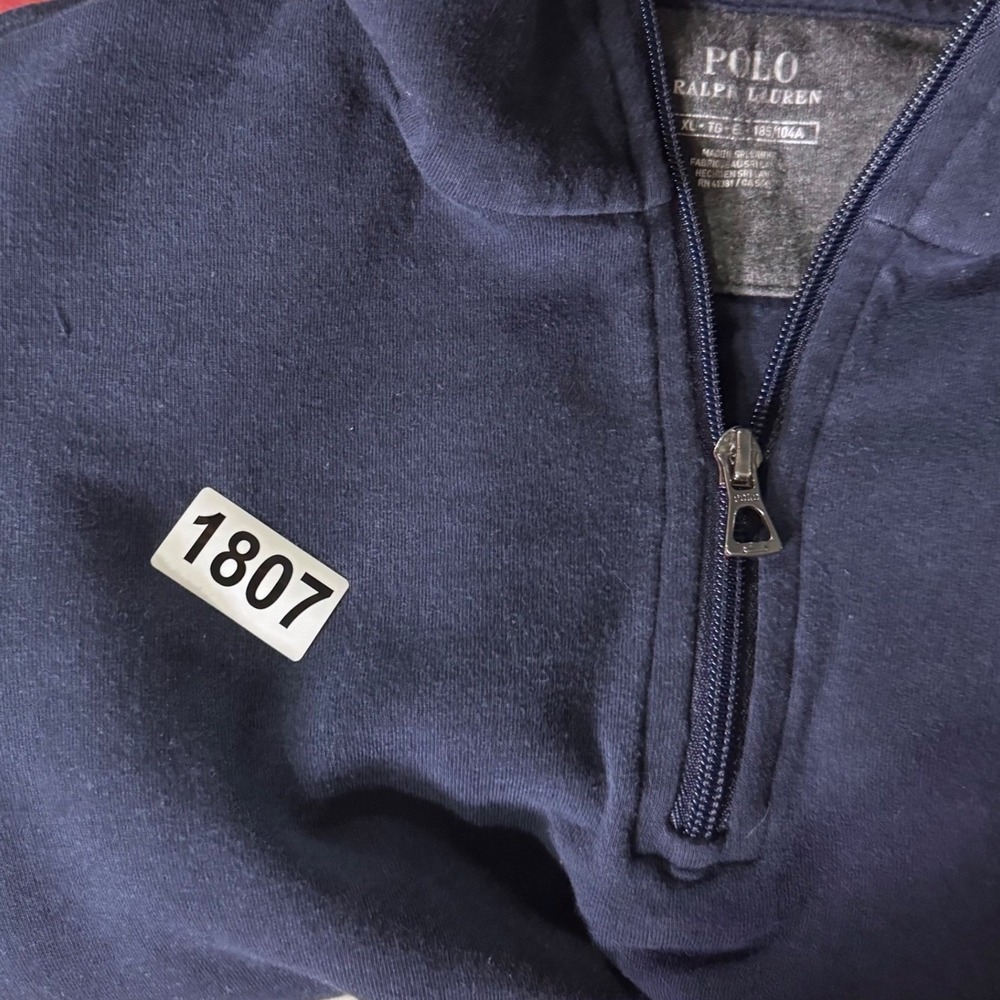 Polo Ralph Lauren Pullover Mens XL Navy Blue Quarter Zip Sweatshirt Cotton Blend - Picture 6 of 6